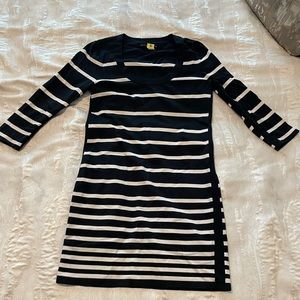 Mini navy and white striped rag and bone dress. Cropped long sleeve.